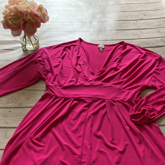 ASOS Dresses & Skirts - ASOS Pink Balloon Sleeve Jersey Knit Midi Dress Size 14